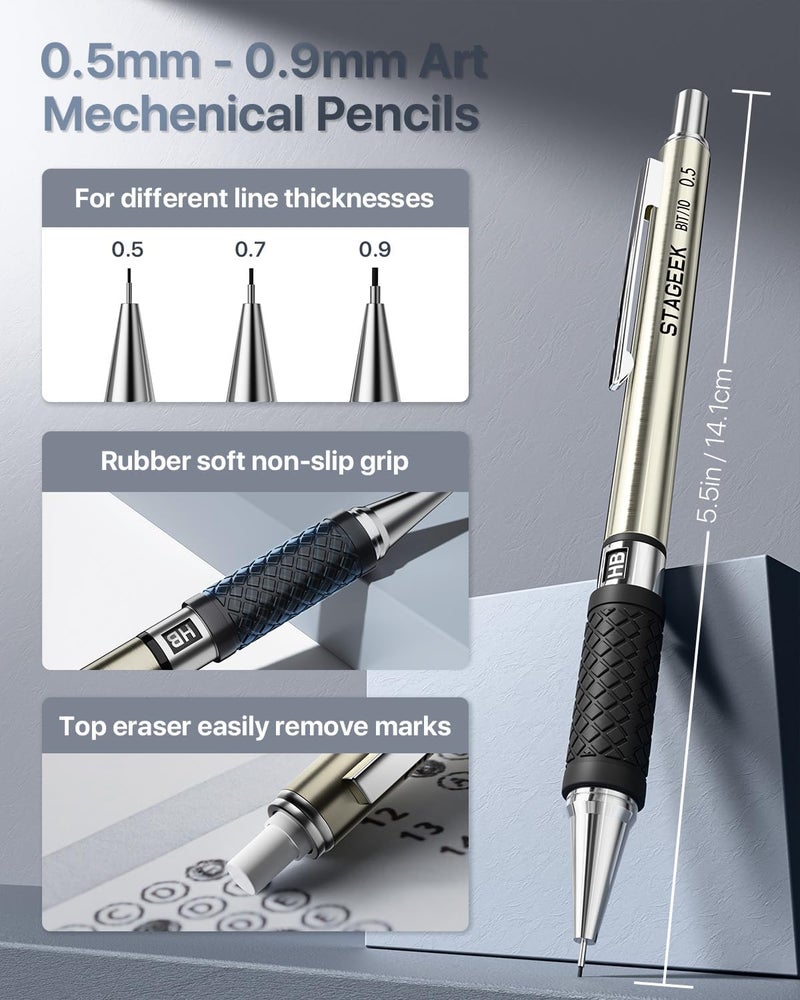 STAGEEK Mechanical Pencil Set with Case 34 Count, Drawing Pencils 0.5, 0.7, 0.9MM & 3PCS 2MM Sketching Pencils with 384PCS Lead Refills (6B 4B 2B HB 2H 4H Color) for Artist Drafting Drawing Writing - Image 4